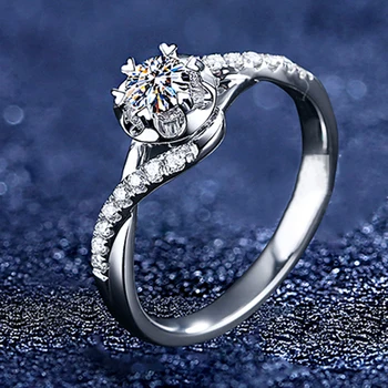 925 Sterling Sølv Ring Kvinder Luksus Diamant Buet Originale Design Kærlighed Snefnug Engagement Bryllup Elegante Udsøgte Smykker