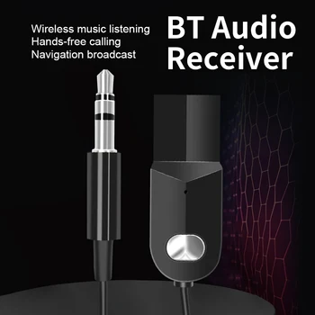 Trådløs USB-Audio-AUX-Modtager 3,5 mm AUX Bluetooth-kompatible 5.0 Audio Receiver Adapter med Mikrofon til Bil Hovedtelefoner Højttaler