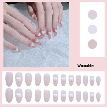 24pcs lange falske negle med lim love heart crystal kunstige Akryl kisten falske negle tips Manicure Patch Gele nailart Patch