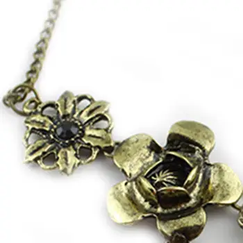 70% Hot Sell Kvinder\'s Vintage Indlagt Sorte Rhinestone Bronze Blomster Halskæde Choker