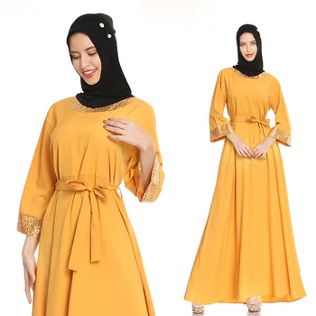 WEPBEL Long Maxi Dress Kvinder Nye Muslimske Abaya Kjole Arabiske Tre Kvart Ærme Mellemøsten Sequined Islamiske Ramadan