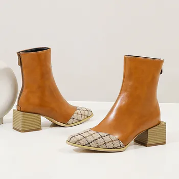 MEMUNIA 2020 stor størrelse 48 ankel støvler damer tyk hæl casual sko blandede farver zip komfortable efterår og vinter støvler kvinde