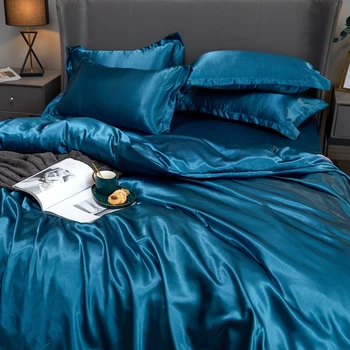 2021NEW Faux Silke Sengetøj Sæt Twin Queen, King Size Satin Duvet Cover Sæt High-End Solid Farve Bed Cover Sæt 2stk/3Pcs/4stk