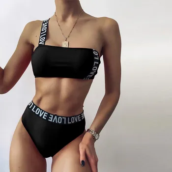 Brev Trykt Brazilian Bikini Kvinder Badetøj Kvindelige Badedragt To stykker Bikini sæt Blonder Op Badende badedragt купальники