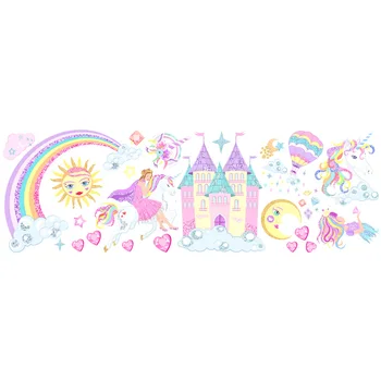 DIY Unicorn Wall Sticker Rainbow Pige Slot Reflekterende Wall Sticker Sticker