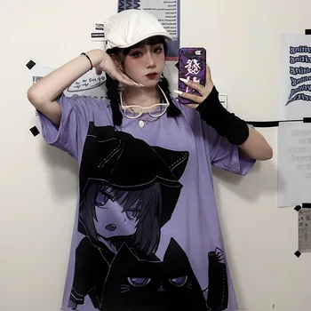 Anime Print Kvinder Harajuku T-Shirt-Sød t-shirt til Damer Grafisk Lilla Tee Toppe om Sommeren koreansk Stil Ulzzang 90'erne Kawaii Tøj