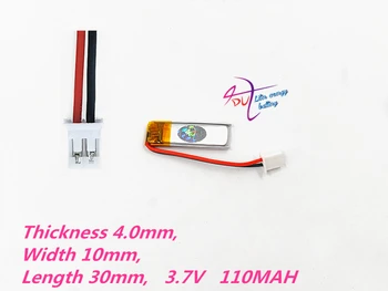 3,7 V 110mAh JSO PH 2,0 mm 2pin Lithium-Polymer-LiPo Genopladeligt Batteri Til Mp3-GPS PSP bluetooth Hovedtelefoner Headset, 4*10*30mm