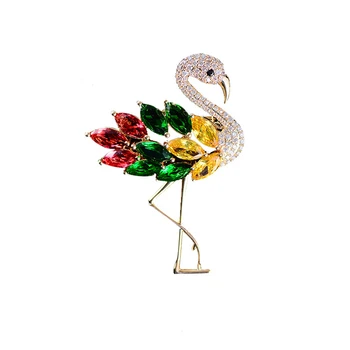Luksus Farverige AAA Zircon Flamingo Rhinestone Broche Revers Pin Søde Fugl Krystal Brocher for Kvinder Smykker Tilbehør broches
