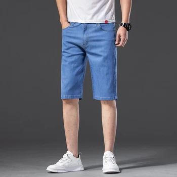 Nye Mænd Business Denim Shorts Plus Størrelse 40 42 44 46 Sommer Mode Afslappet Strække Slank Blå Tynde Korte Jeans Mandlig