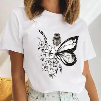 Kvinder Blomster Blomst Butterfly Damer 90'erne Akvarel Casual Kvinde Tøj Toppe Print Damer Tees Tshirt Tegneserie-Graphic T-Shirt