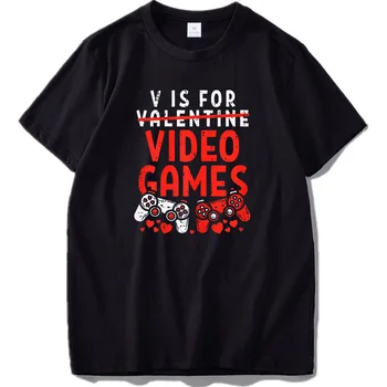 Camiseta con estampado de V Er Video Spil para hombre, camiseta del player del Día de San Valentin, de algodón, talla