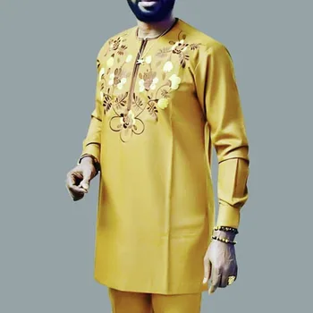 Afrikanske Mænd Dashiki Langærmet Skjorte Vintage Blomster Print Rige Bazin Mand Toppe Afslappet Plus Size Mandlige Shirts Afrika Traditionelle