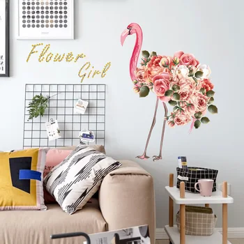 Levende Kreative blomst flamingo soveværelse, stue, børneværelse glas dør baggrund dekorative wallstickers hjem plakat