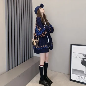 Kvinder Koreanske Casual Kort Sweater Cardigan Blødt Komfortabelt Jacquard Plus Size Løs Lange Ærmer Kvindelige Strikkede Trøjer X344