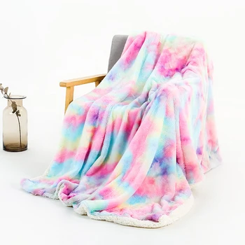 Rainbow Plys Super Blødt Tæppe I Farverigt Sengetøj Sofa Dække Furry Fuzzy Fur Varm Smide Cozy Couch Tæppe