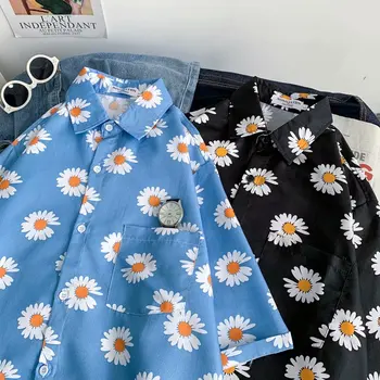 Daisy Trykt Hawaiian Beach Shirt til Mænd 2020 Sommeren Korte Ærmer 3XL Aloha Skjorter Herre ferie Ferie Tøj Chemise