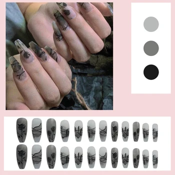 24pcs Black Rose Bære Lange Stykke Mode Manicure Patch Falske Negle og Spar Tid Bærbare Nail Patch SANA889