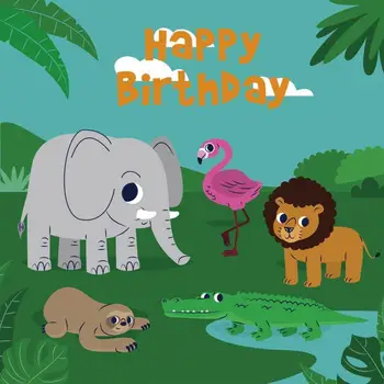 Grønt Græs Tegnefilm Dyr Park Løve, Elefant tillykke med Fødselsdagen Foto Baggrund Nyfødte Baby 1ST Part, Kids Baggrunde Indretning