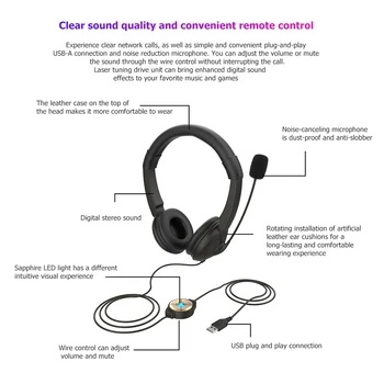Noise-Cancelling Mikrofon USB-Kablet Gaming Headset Call Center-PC-Line Kontrol til Udendørs Behagelig Øretelefon Ornament
