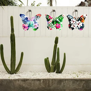 4stk Metal Butterfly Væg Kunst, Indretning Hængende Skulptur Indendørs Udendørs i stuen Haven Væggen Hænger Ornament