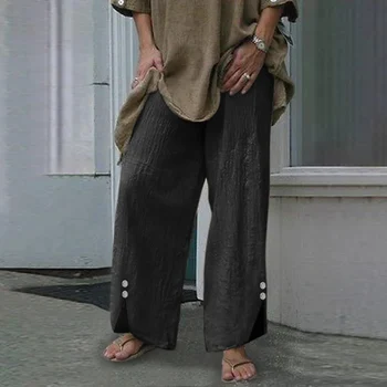 VONDA 2021 Bomuld Bukser Mode Elegant Bred Ben Bukser Kvinder, Høj Talje Knapper, Lange Bukser Casual Solid Pantalon S-