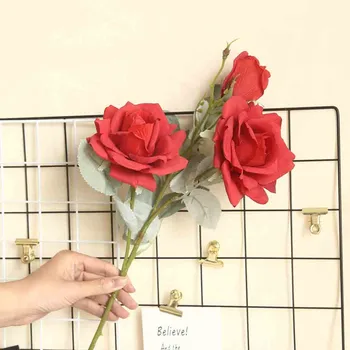 3 Hoveder Kunstig Rose Flannel Blomst Brudebuket Bryllup Part, Hjem, Have Og Hus Indretning Flerfarvet Buket Roser 65CM