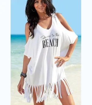 Donsignet Mode Sommeren Kvast Løs V-hals Bikini Bluse Stropløs Udskrivning Beach Kjoler til kvinder part kjole
