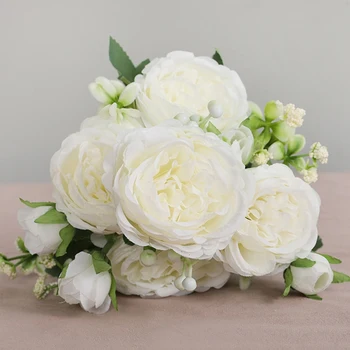 5 Hoveder persiske Rose Kunstige Blomster, Kunstige Steg Blomst Buketter til Familie Bryllup Banket Dekoration 3stk