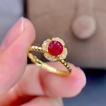Mode naturlige Ruby perle ring rød farve ædelsten ring rubin ring certificeret naturlige perle 925 sterling sølv forgyldt dato gave