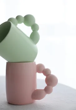 Fairy Bubble Cup Candy Farve Boble Håndtere Keramiske Krus Og Krus Blomst Kop Te tumbler med halm pink kaffebæger gave CL62409