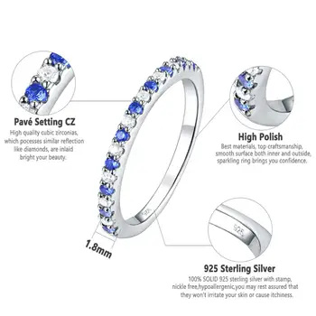 Wuziwen Blå Og Hvid Krystal Zircon 925 Sterling Sølv Ringe For Kvinder Lige Bryllup Engagement Band