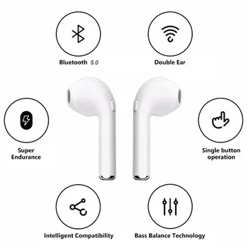 I7s TWS I7 sport Earbuds Headset Med Mic For smart Phone iPhone Xiaomi Samsung, Huawei Trådløse Ørestykket Bluetooth Hovedtelefoner