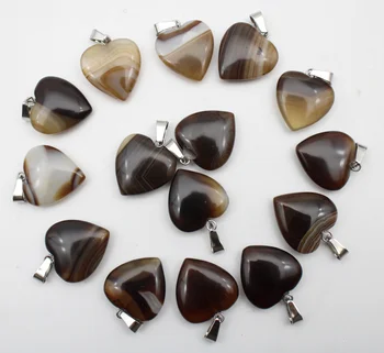 24pcs natursten sort stribe agater blandet 20mm hjerte vedhæng for diy smykker at gøre halskæde vedhæng Tilbehør