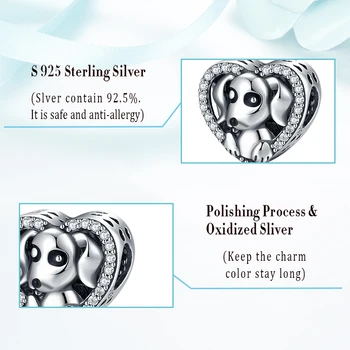Nye 925 Sterling Sølv Charms Oprindelige Fashion Perle Zircon Emalje Hjerte-Formet labrador Charme Fine Perler til smykkefremstilling
