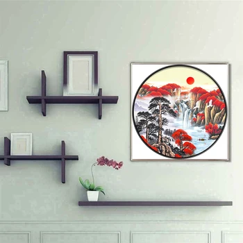 5D DIY Fuld Runde Bor Diamant Maleri Fisk Lotus Sunrise Harpiks Rhinestone Mosaik Væg Kunst Billedet Kit Hjem Dekoration