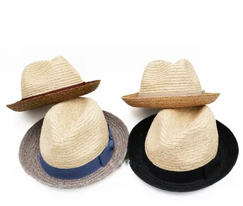 202007-gaoda-8 små randen håndlavet rafia græs sløjfeknude dame fedoras cap mænd kvinder fritid holiday beach jazz hat