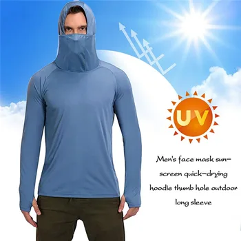 Mænd ' s Ansigt Maske til Beskyttelse af Solen Shirt Hurtig Tør Hættetrøjer Thumbholes Udendørs Lange Ærmer Træning Fiskeri Tøj 2021