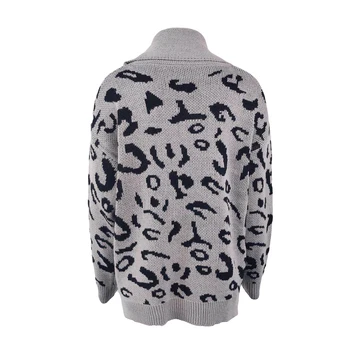 2020 Vinter Dame Leopard Print Sweater Casual Langærmet Rullekrave Chunky Strik Pullover Sweater