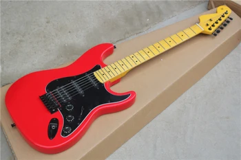 Factory store røde krop gul maple neck gribebræt 6-streng sort Hardware Elektrisk Guitar Guitarra gratis fragt
