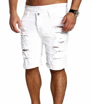 Mænds Mode Mænd Dreng Tynde Lige Kort Denim Bukser Lige Ødelagt slidte Jeans Shorts Plus Størrelse