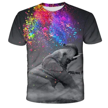 2021 sommeren nye elefant print skjorte sjov T-shirt hip-hop tøj kort-langærmet T-shirt street tøj 3d printet T-shirt
