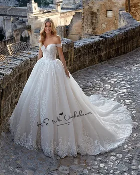 Vestido de Noiva Renda Elegant Bolden Kjole brudekjoler Åben Skulder Blonder Bruden Kjole brudekjoler Tyrkiet 2021 Kvinder