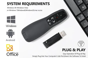 R400 2.4 Ghz USB Trådløse Presenter Rød Laser Pointer Pen PPT Fjernbetjening med Håndholdte Pointer til PowerPoint-Præsentation