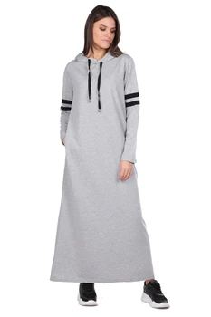 Hooded Basic Long Gray Womens Sweat Dress