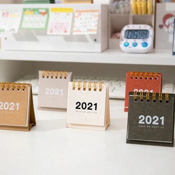 2021 Simpel Solid Farve Mini Desktop Papir Simpel Kalender, Dual Daglige Scheduler Tabel Planner Årlige Agenda Organizer