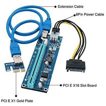 15 Stk PCI-E Express 1X til 16X Extender Riser-Kort med SATA Power USB-Kabel til Grafik for Bitcoin Mining