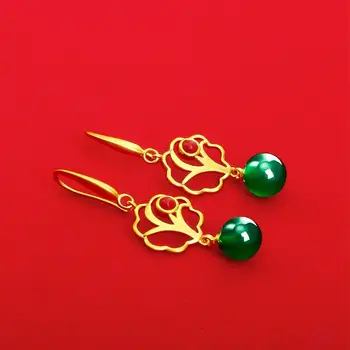 MxGxFam Grønne Perler Drop Øreringe Til Kvinder Mode Smykker 24 k Pure Guld farve Bly og Nikkel