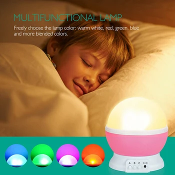LED Nat Lys Projektor Stjerne, Månen, Himlen Roterende batteridrevet sengelampe For Børn Baby Soveværelse Børnehave Gaver