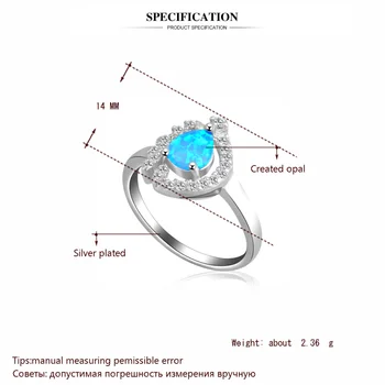 AYOWEI Engagement design Blå ild Opal sølv farve Zirkonia Ringe mode smykker USA størrelsen #6.75 #7.5 #7.25 #8 #8.75 OR458A