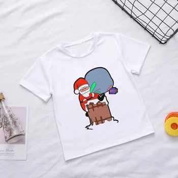 Sjove Drenge Tøj Søde Jule Gamle Mand Tegnefilm Print T-shirt Pige Fritid Cool Kids Skjorte kortærmet Hvid T-Shirts,BAL553